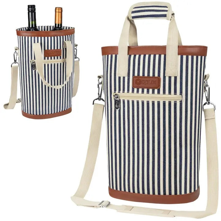 WINE TOTE - Stripe Navy