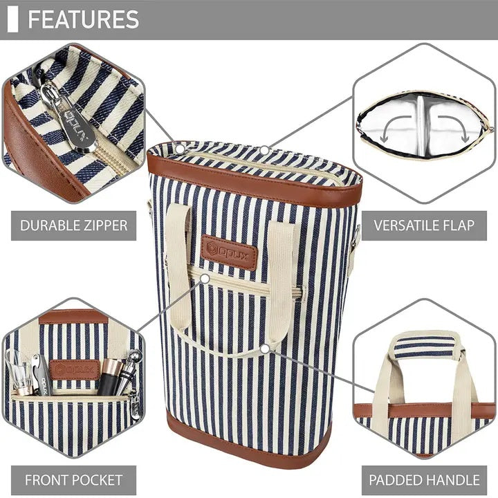 WINE TOTE - Stripe Navy