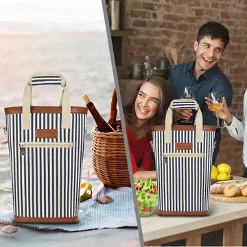 WINE TOTE - Stripe Navy